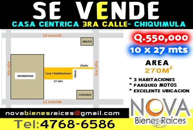 Vendo Bonita Casa en Chiquimula Centrica  de 3hab en la 3ra Calle - 1