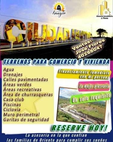 Terrenos residenciales 8x16mts Ciudad Amayito-Jutiapa. Cel: 40288047 - 1