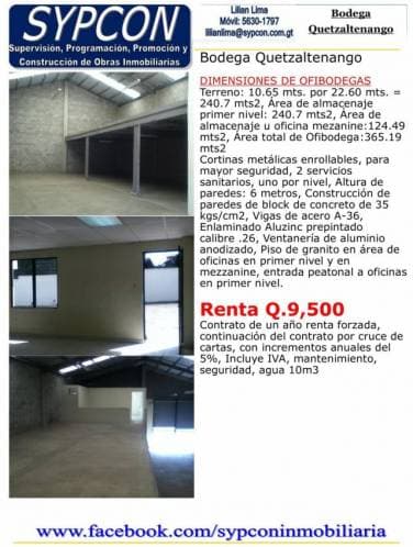 Bodega en Xela de 365 m2 alquilo - 1
