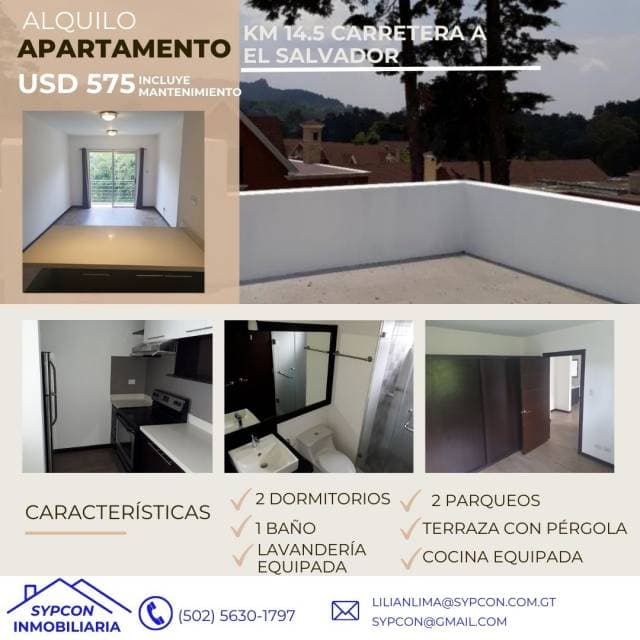 Apartamento de 2 dormitorios rento en km 14.5 carretera a el salvador - 1