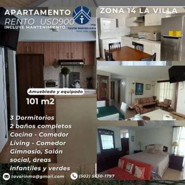 Apartamento zona 14 la villa en renta amueblado y equipado - 1
