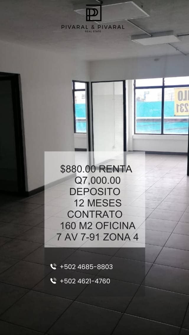 RENTO OFICINA EN ZONA 4 - 1