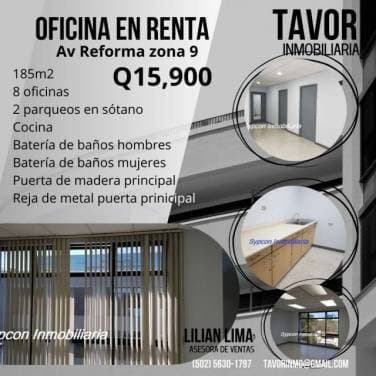 Oficina nivel medio zona 9 Avenida Reforma en renta de 185m2 - 1